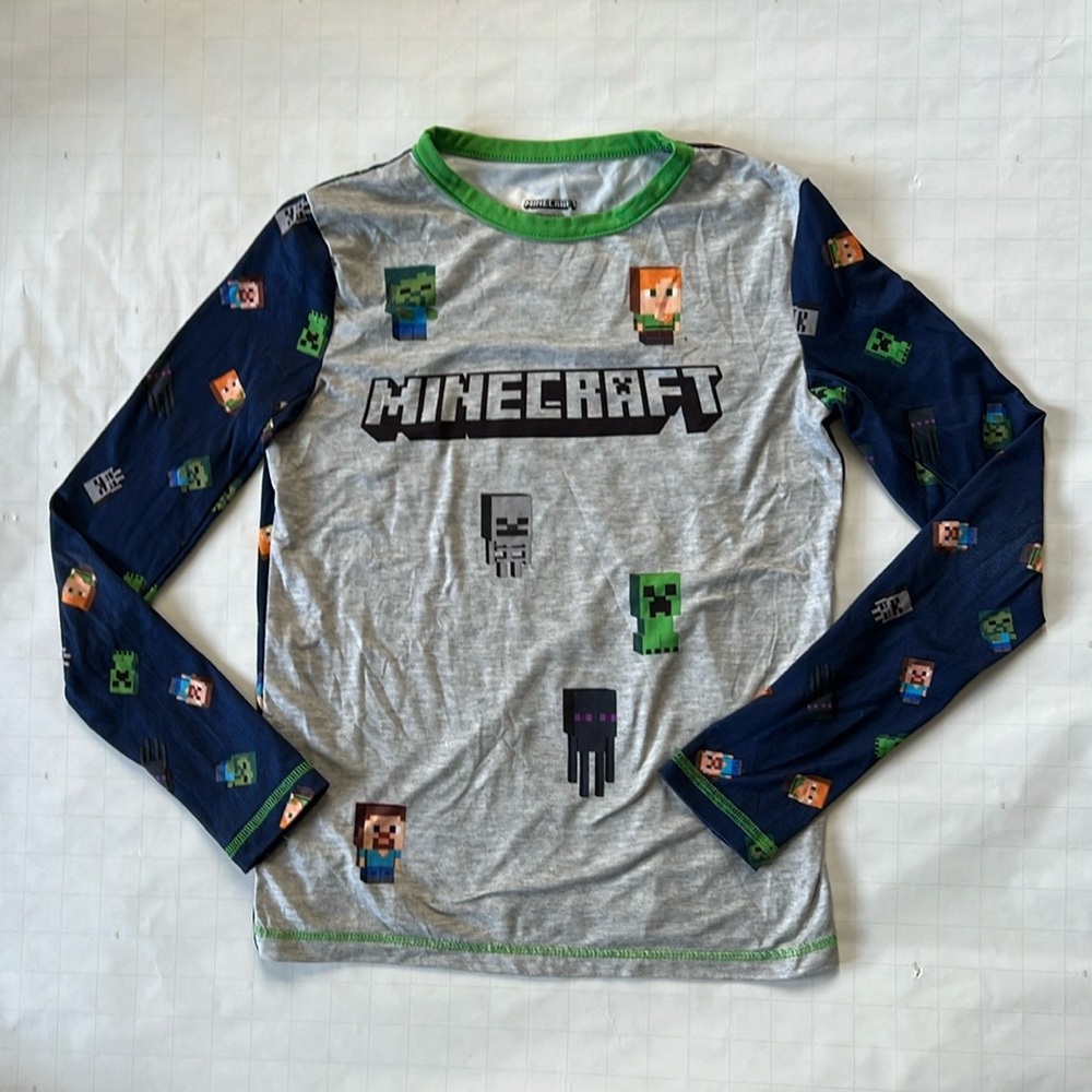 Gray and Blue Long Sleeve Minecraft Pajama Set - Size L